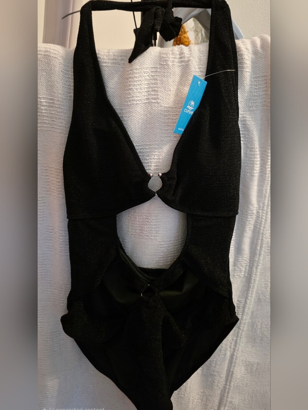 Cupshe Black Shimmery One-Piece Cut Out Swimsuit with Ring Detail